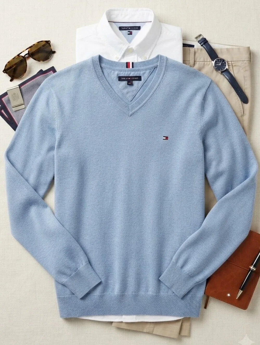Tommy Hilfiger Baby Blue V-neck Sweater